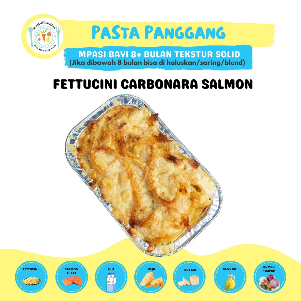 

FETTUCINI SALMON CARBONARA (CATERING MAKANAN BAYI MPASI FROZEN BEKU/PENAMBAH BERAT BADAN ANAK/BAYI MPASI)