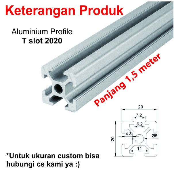 [HAEBOT] Aluminium Profile T Slot 2020 20x20 AP2020 Alumunium 1.5 meter Profil Frame CNC Extrusion Mini Kerangka Mekanik Series 20mm x 20mm 3D Printer 150 cm