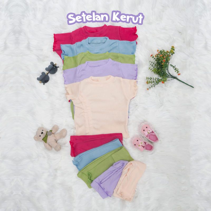 Baju Oneset Anak Perempuan KERUT Anak Ruffle Knit Tee | Baju Setelan Anak Perempuan Bahan Rib Knit Rajut 1-5 Tahun