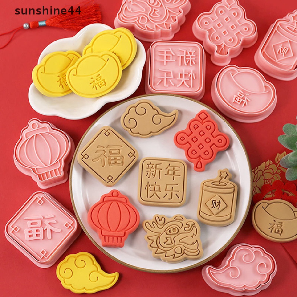 Sunshine8/10pcs Spring Festival Cookie Cutter Set Pemotong Stempel Kue Kering Imlek.