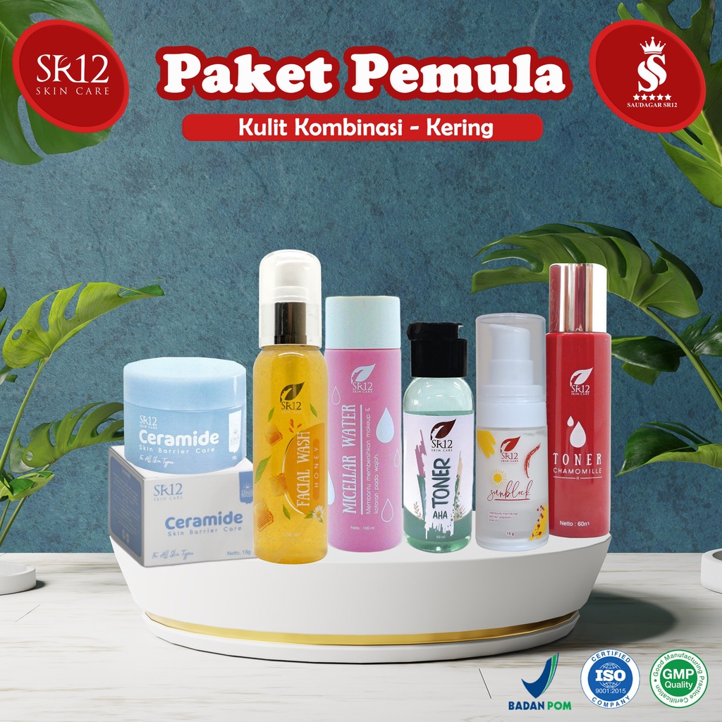 Paket pemula Sr12 Menetralkan kulit wajah Mencerahkan Memperbaiki skin barrier kulit Bpom