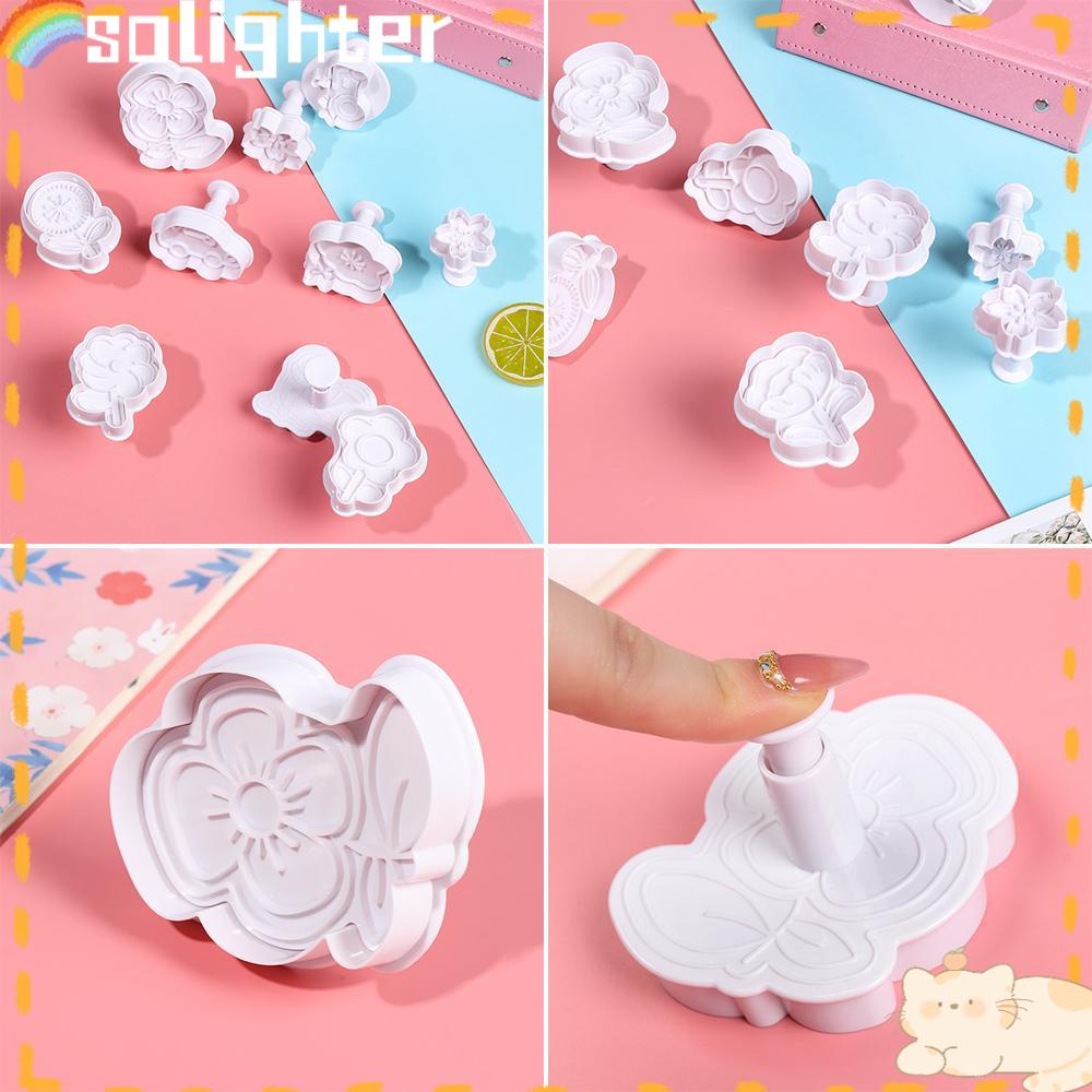 Solighter Cetakan Biskuit Plastik DIY Craft Plunger Tempel Gula Biskuit Cap Baking Transportasi &amp; Bunga