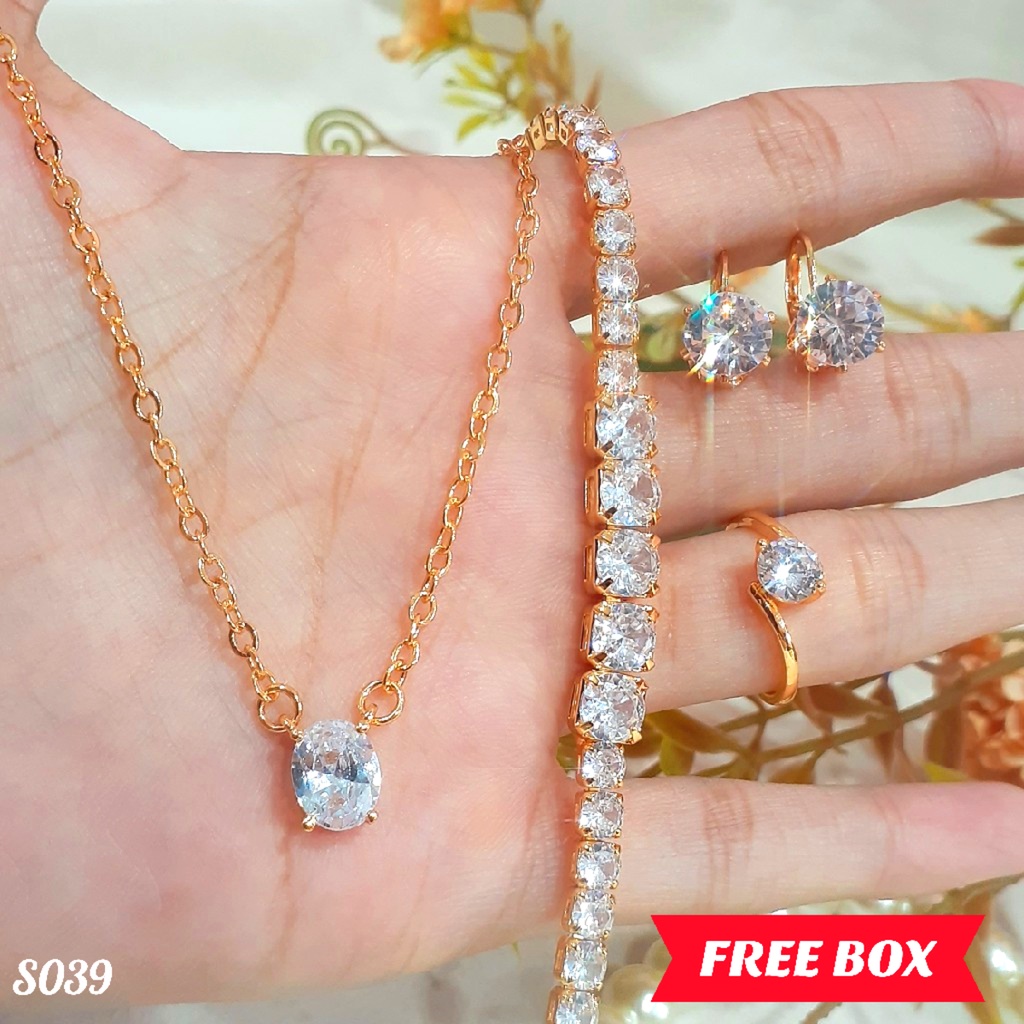 PGX Set Perhiasan Xuping Cincin Gelang Kalung Anting Lapis Emas - S039