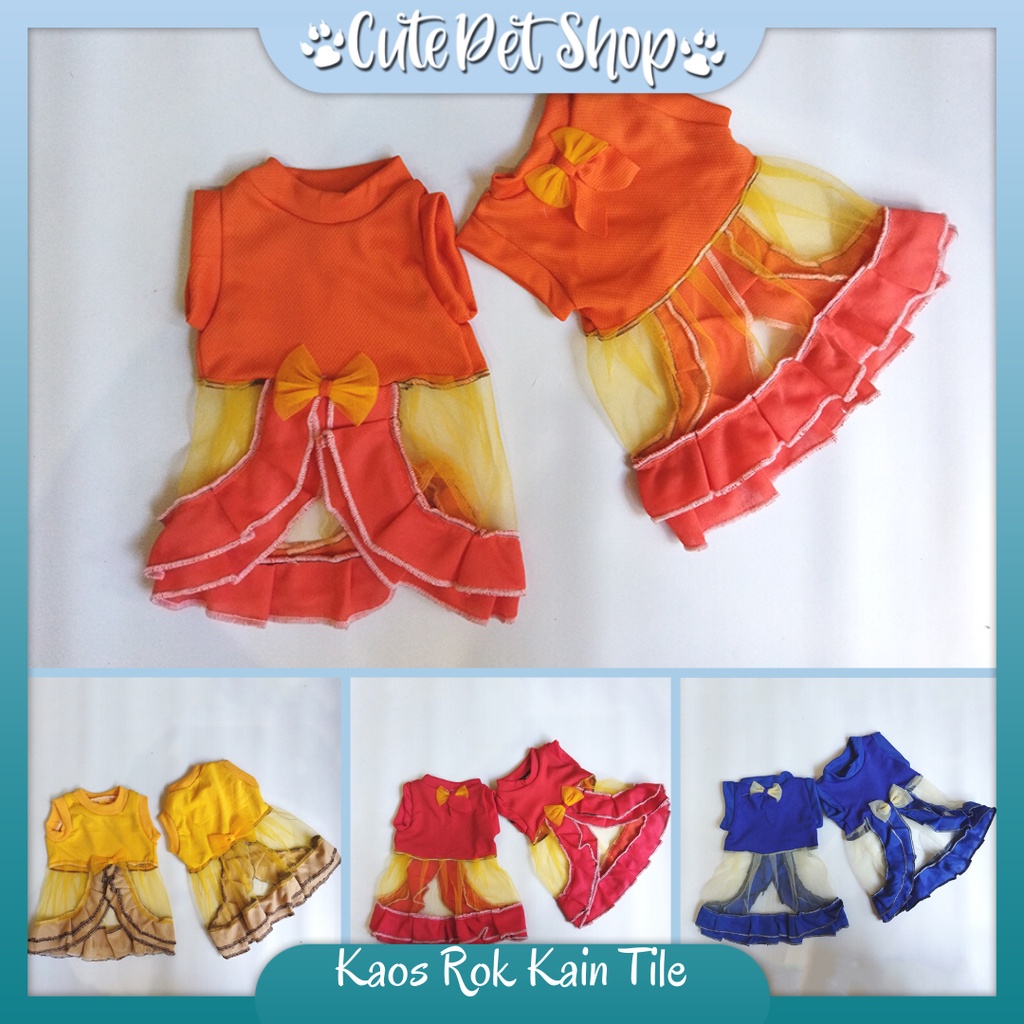 Pakaian Baju Kaos Kucing Anjing Kecil Lucu Murah Bahan Kain Jeruk Motif Polos Model Rok Kain Tile