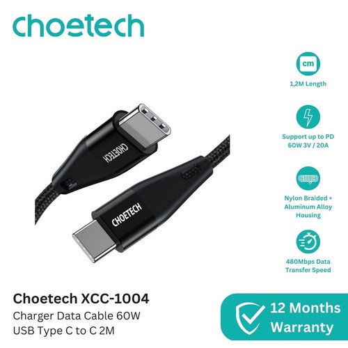 Kabel Choetech Charger Cable 60W 3A PD USB Type C to C 2M - XCC-1004