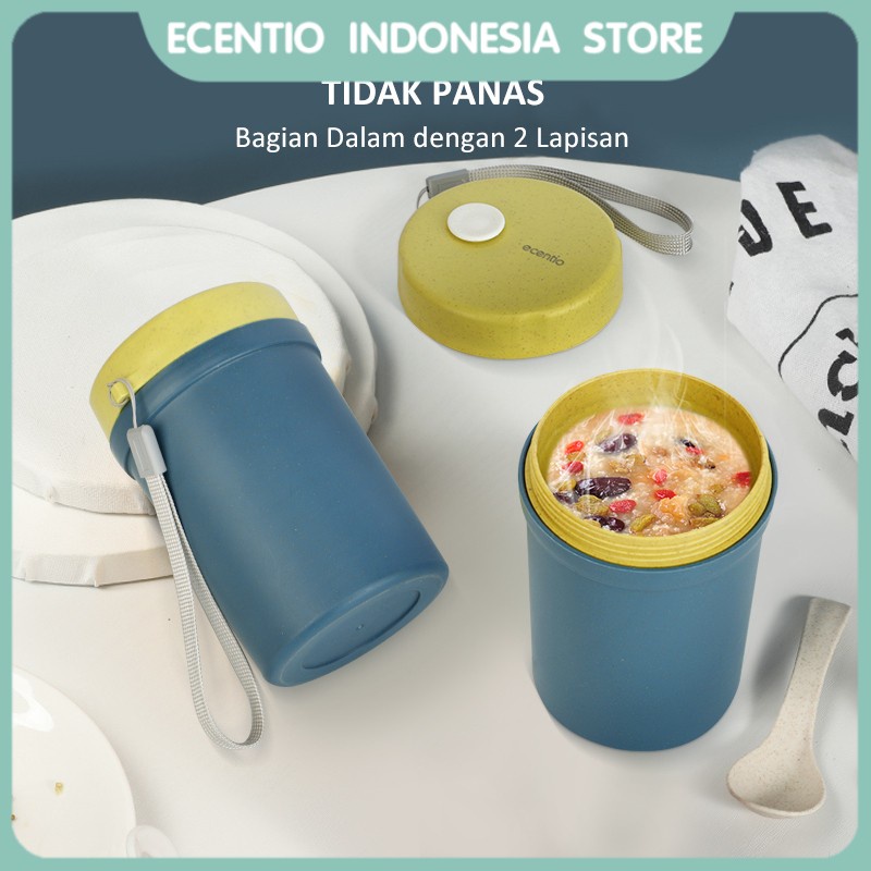 ecentio Tempat Sup Makan Portable Cangkir Sup Mangkuk sup Dengan Free Sendok Anti Tumpah Jerami Gandum 350ml BPA Free