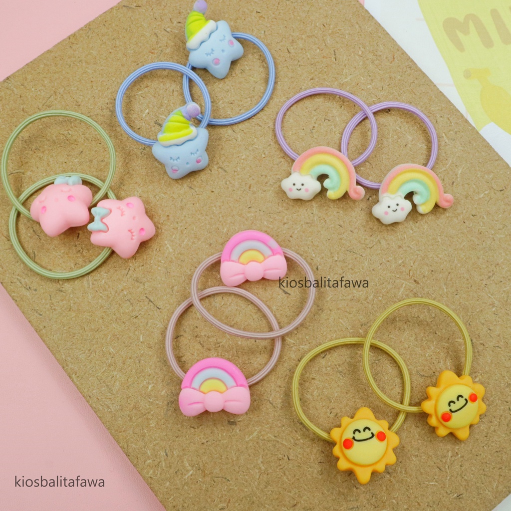 (ISI 10 - 12 PCS) Ikat Rambut Anak Clay / Kunciran Import Card Bear Resin Aksesoris Anak Perempuan Branded Kuncir Korea Style Kualitas Impor Babycinnamon