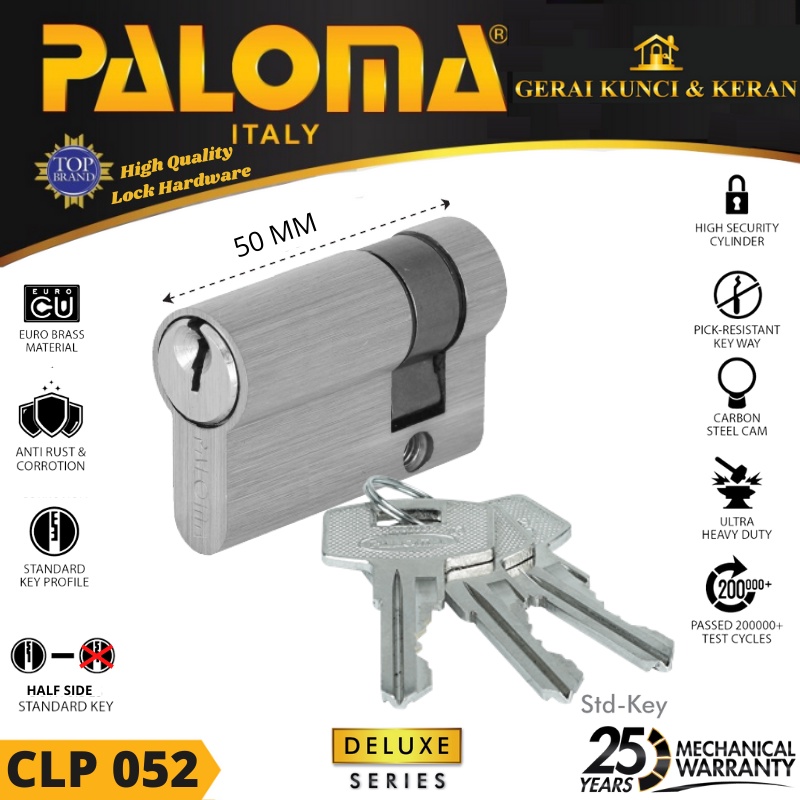 PALOMA CLP 052 HALF CYLINDER KEY LOCK KUNCI DELUXE 50MM STD KEY SN