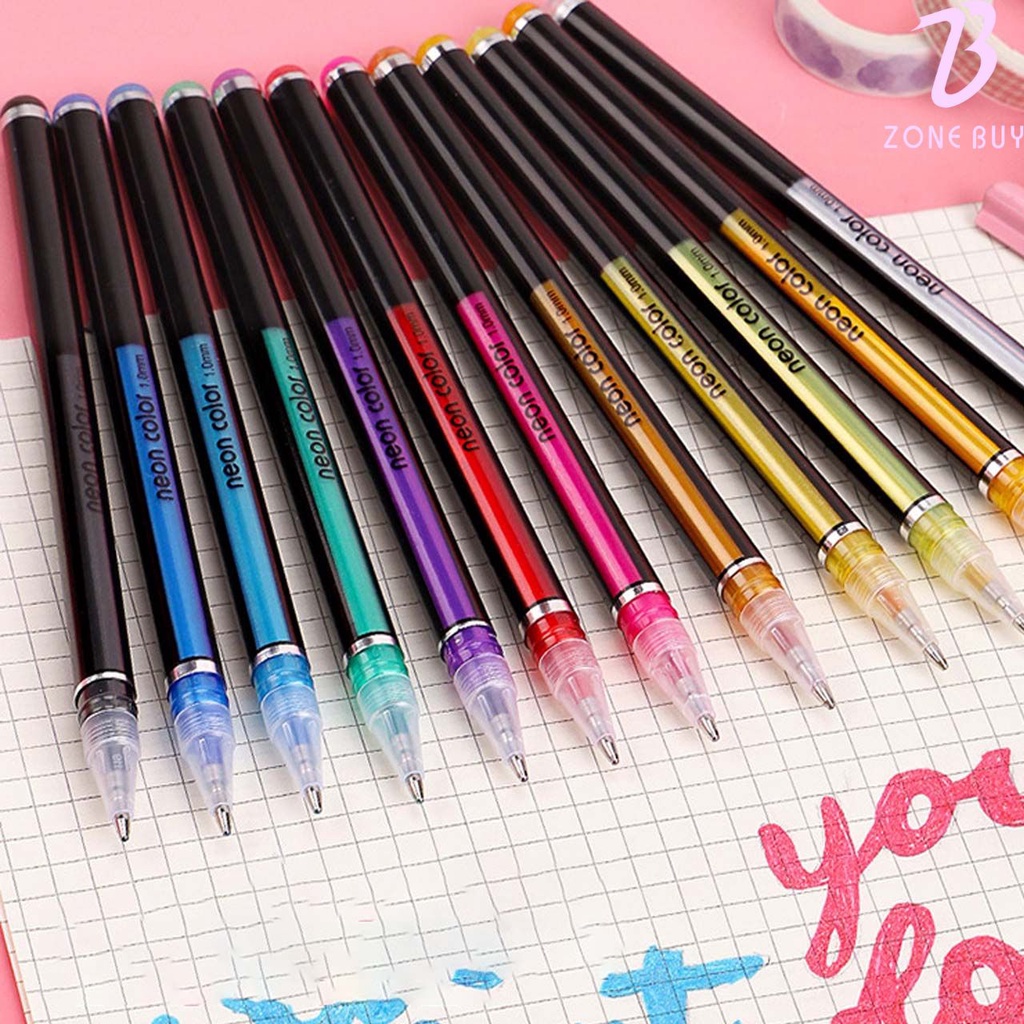 Pulpen Gel Warna Warni 1 Set isi 18 / Bolpen/Pulpen/ Pena Zui Xua Warna-Warni Pastel / Pulpen Gel Neon Color / Pen Pastel Warna Warni 1 set 18 Warna / Glitter Pen Gel