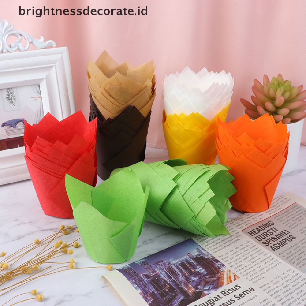 [Birth] 50pcs Cupcake Wrapper Liners Muffin Tulip Case Kertas Kue Baking Cup Decor [ID]