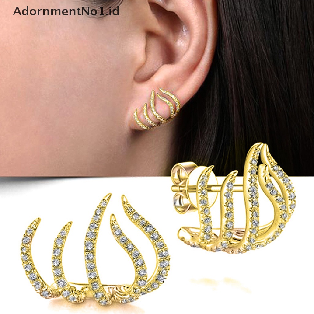 [AdornmentNo1] 1pasang Cakar Anting Pejantan Trendi Minimalis Mungil Micro Hias Zirkon Mungil Telinga Bungkus Cuff Studs Earrings Desain Modern Aksesoris Perhiasan Fashion [ID]