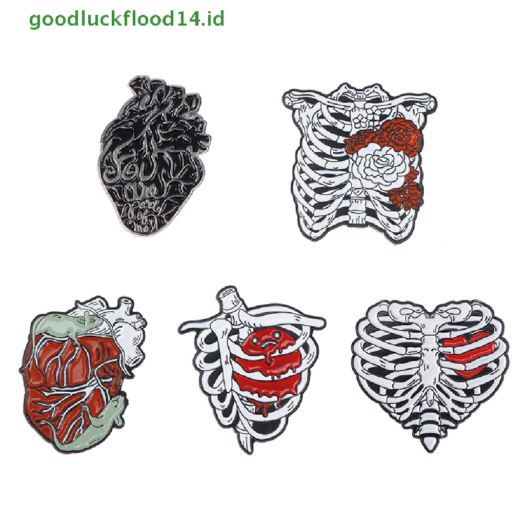 [GOOGFOUR] Pin Enamel Sangkar Rib Anatomi Anatomi Manusia Bunga Lencana Jantung Bros [TOP]