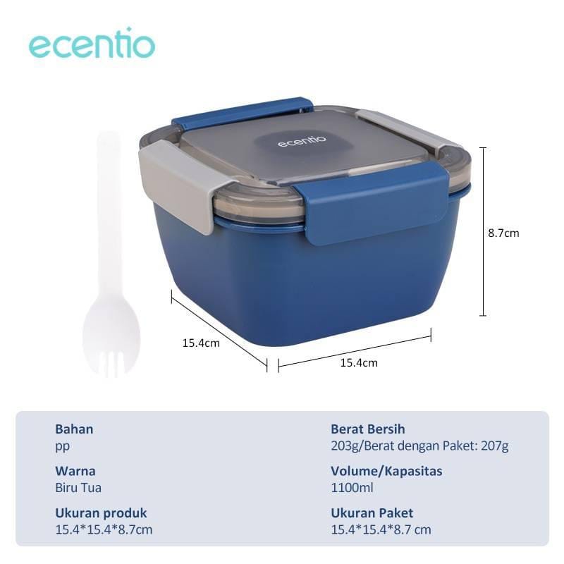 ECENTIO SQUARE DOUBLE-LAYER LUNCH BOX BLUE 1100 ML