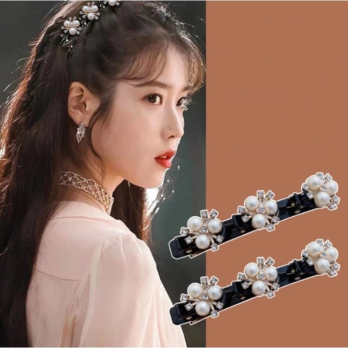 [Harga Grosir] Klip Rambut Bunga Mutiara Akrilik Gaya Korea Baru Untuk Gadis Berlian Imitasi Manis Lucu Poni Jepit Samping Elastis Duckbill Clip