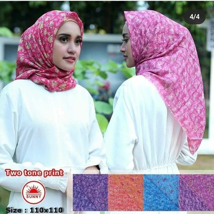 HIJAB SEGIEMPAT TWO TONE MOTIF BY SUNNY BOLAK BALIK DARI POLYCOTTON FRANCIS SEGI EMPAT RESELLER WELCOME