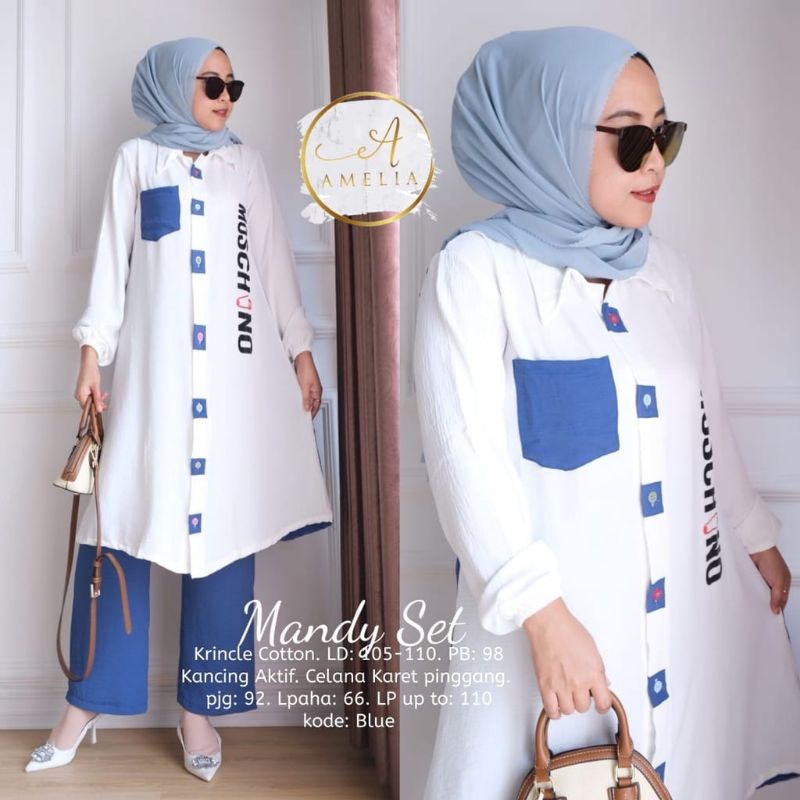 MANDY SET/Stelan Long Tunik Moschi Viral/ One Set Long Tunik Wanita Terbaru