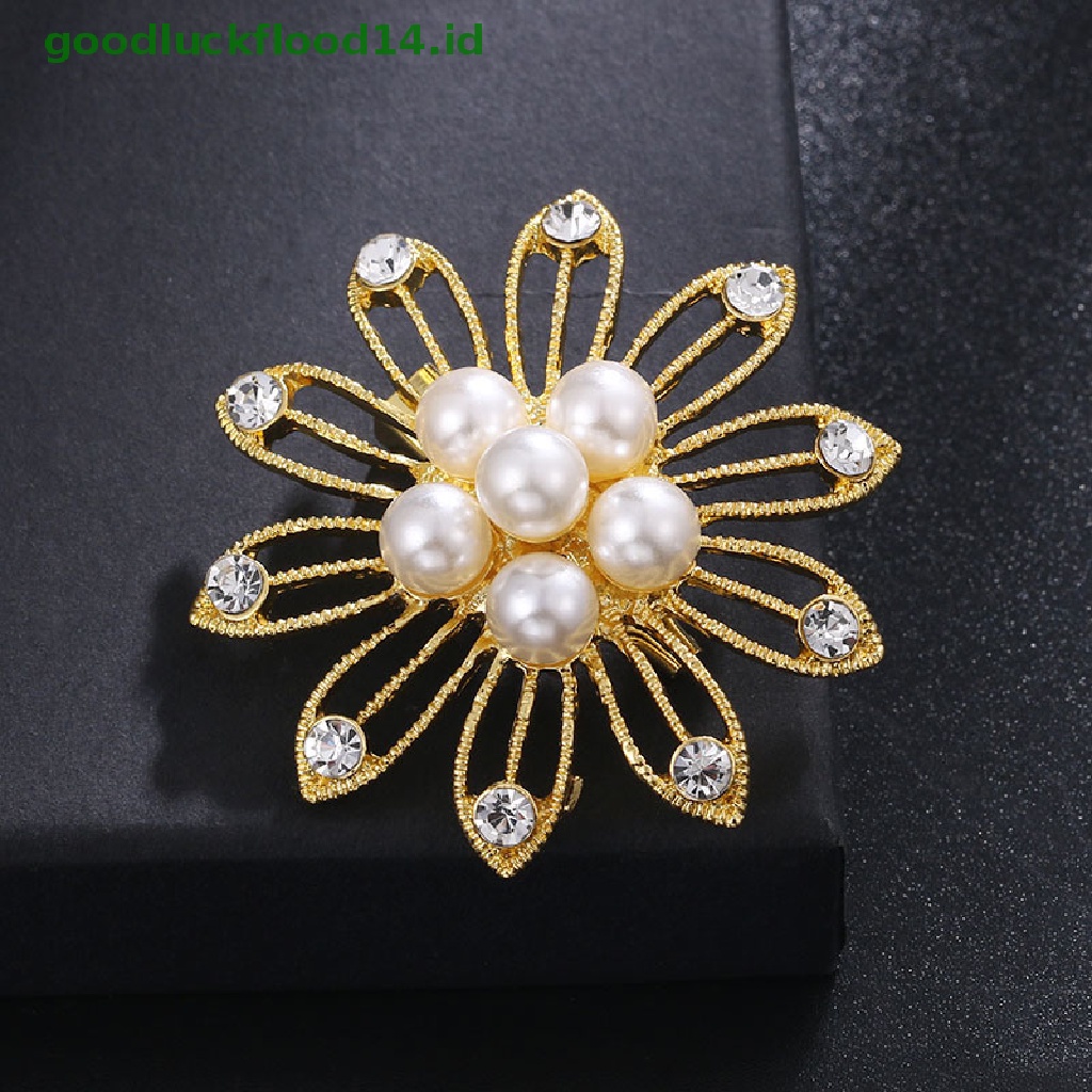 [GOOGFOUR] New Arrival Wanita Bunga Bros Pin Dengan Berlian Imitasi Dan Mutiara Imitasi 10kelopak Bunga Tanaman Bros Hadiah [TOP]