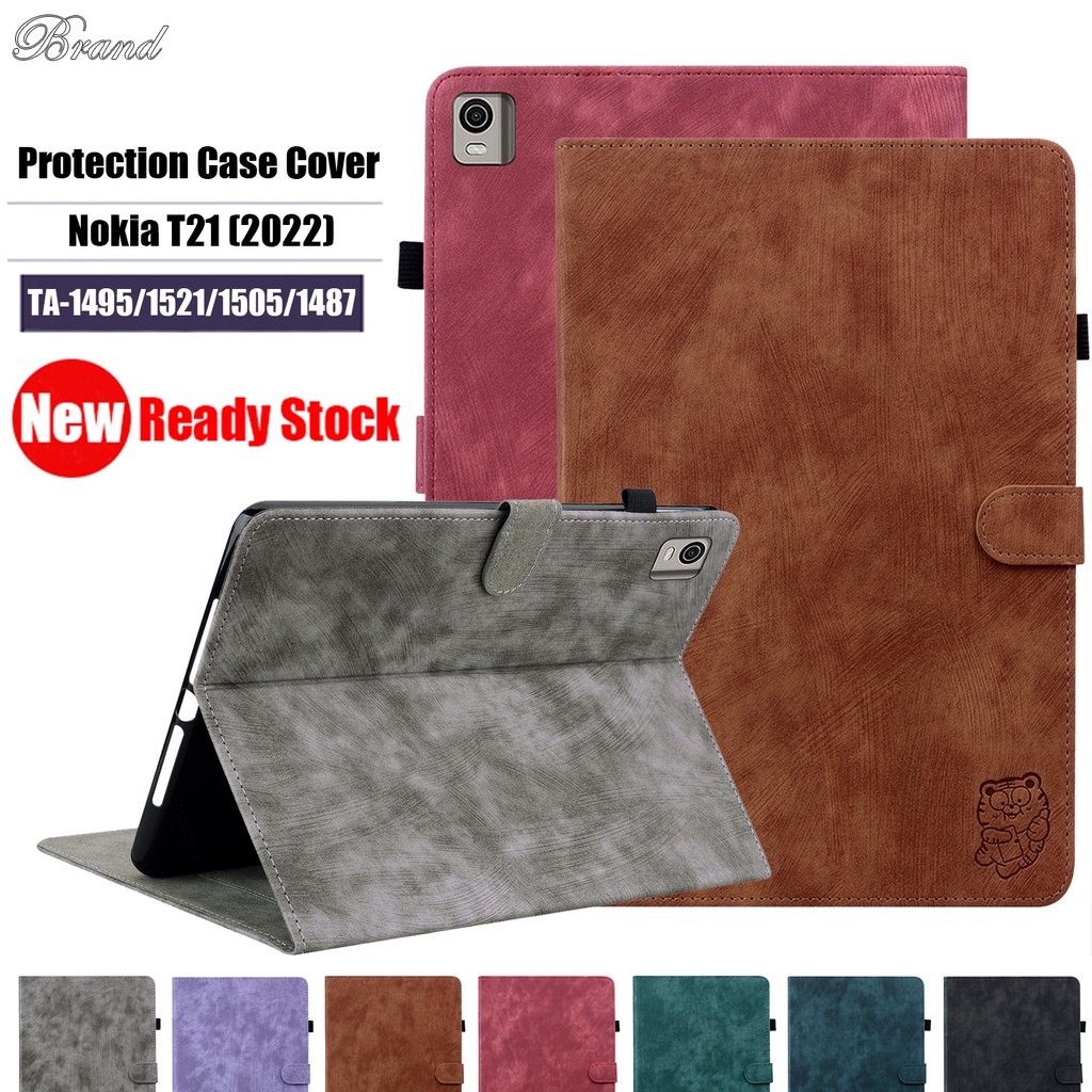 Untuk Nokia T21 (2022) 10.4 &quot;TA-1495 TA-1521 TA-1505 TA-1487 Tablet Perlindungan Case Fashion 3D Timbul Macan Lucu Stand Casing Kualitas Tinggi Dompet Flip Penutup Kulit