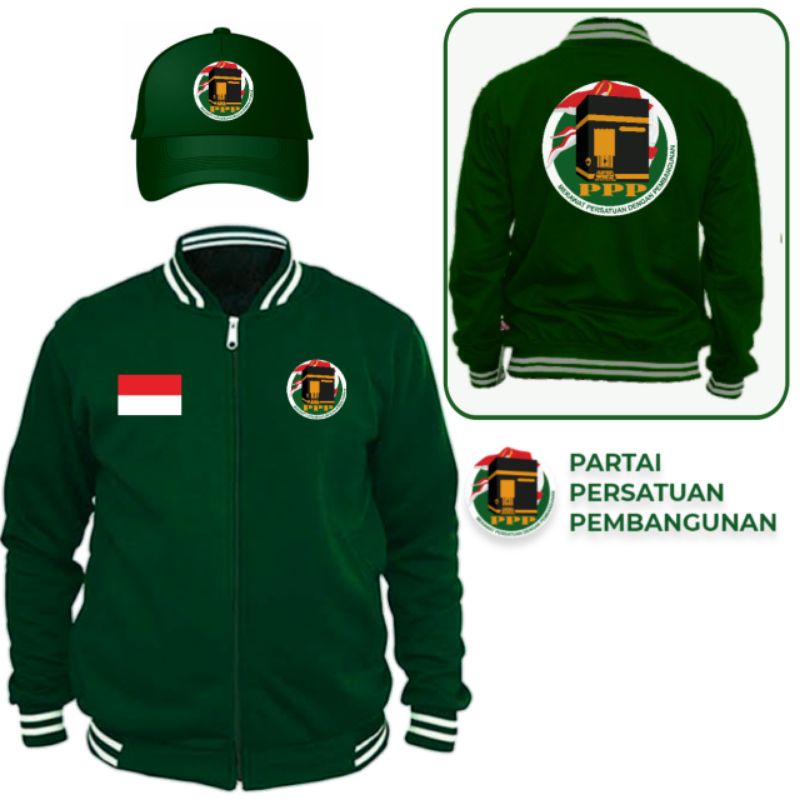 Jual jaket varsity partai PPP hijau botol bahan cotton fleece tebal+ ...