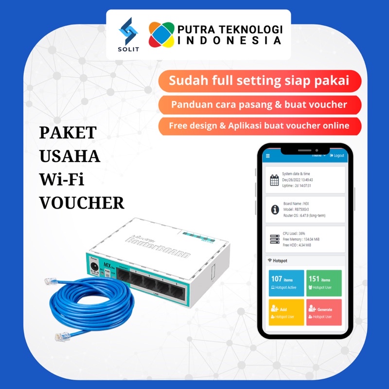 PAKET USAHA WIFI VOUCHER MIKROTIK RB750-Gr3 FULL SETTING BISA UNTUK USAHA WIFI VOUCHER RT RW NET
