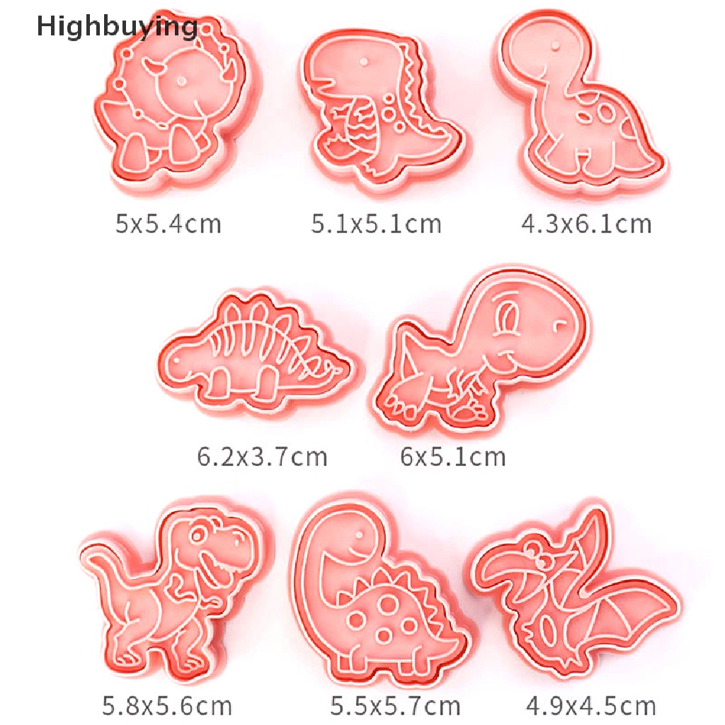 Hbid 8Pcs/Set Kartun Dinosaurus Cookie Cutters 3D Plastik Pressable Biskuit Cetakan Cookie Stamp Dapur Baking Pastry Bakeware Alat Perlengkapan Baking DIY Glory