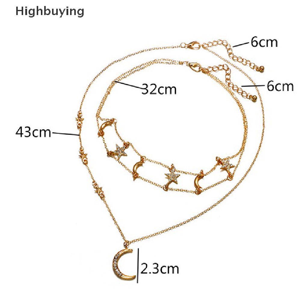 Hbid Boho Multilayer Emas Bulan Bintang Liontin Kalung Rantai Wanita Choker Perhiasan Hadiah Glory