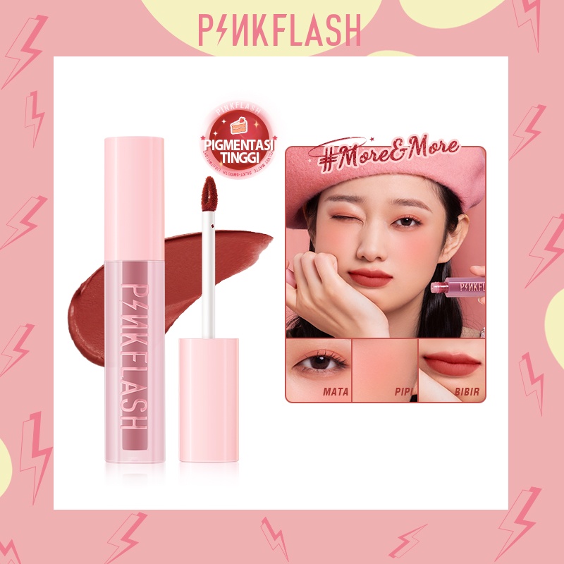 PINKFLASH More&amp;More Long-lasting Velvet Airy Matte Mousse Lipstick Smooth Lasting Silky Lip tint Multi-use 4.9 107 Penilaian 246 Terjual