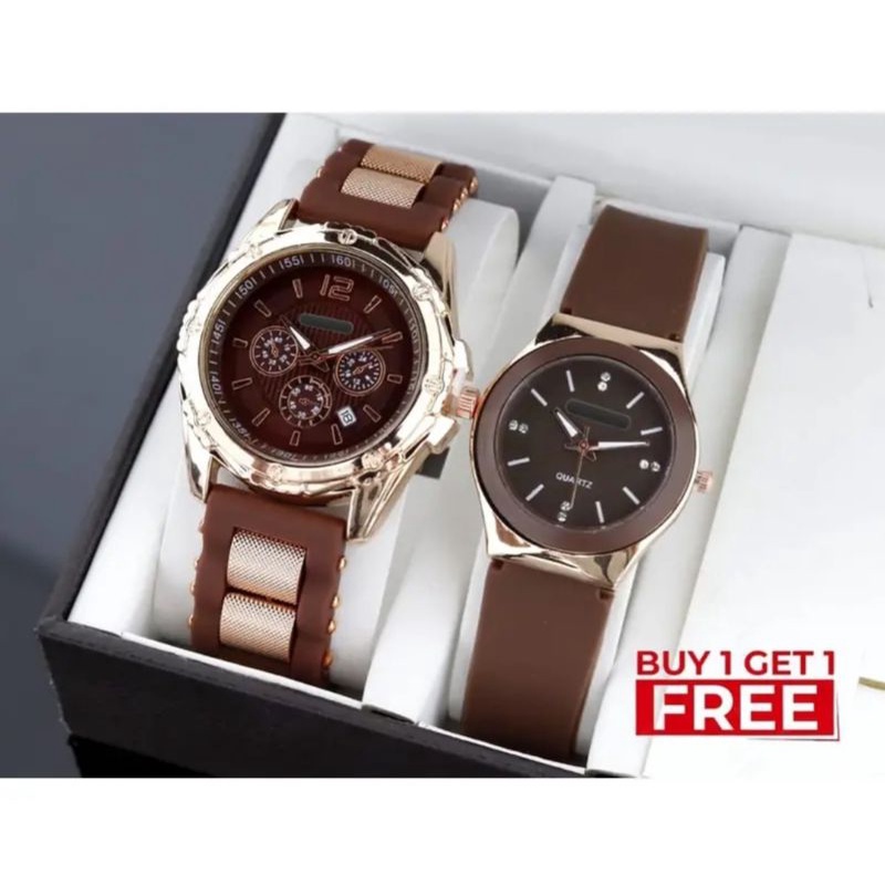 (Cod)Jam Tangan Wanita Buy1 Get 1 (Gues Ring Rose+Swch )Strap Rubber/Karet(Dikirim Jakarta)