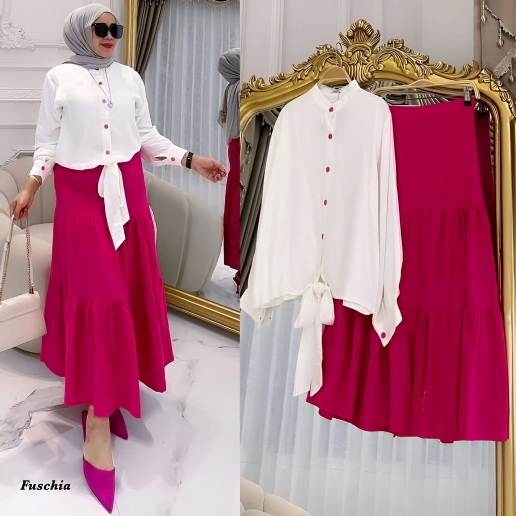 Setelan Wanita Terbaru One Set Crinkle Leoni Set Rok Panjang Fashion Muslim One Set Jumbo Baju Setelan Wanita Kekinian