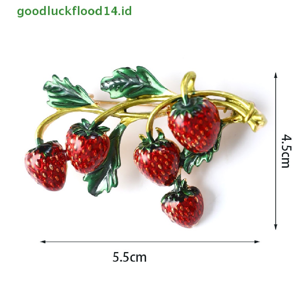 [GOOGFOUR] Bros Strawberry Pin Merah Desain Tanaman Jewellry Lucu Gaya Musim Panas [TOP]