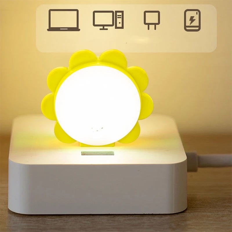 Lampu Malam Bunga Matahari LED/Lampu Baca Pelindung Mata Pengisian USB/Lampu Cahaya Halus Kamar Ruang Tamu Kamar Anak