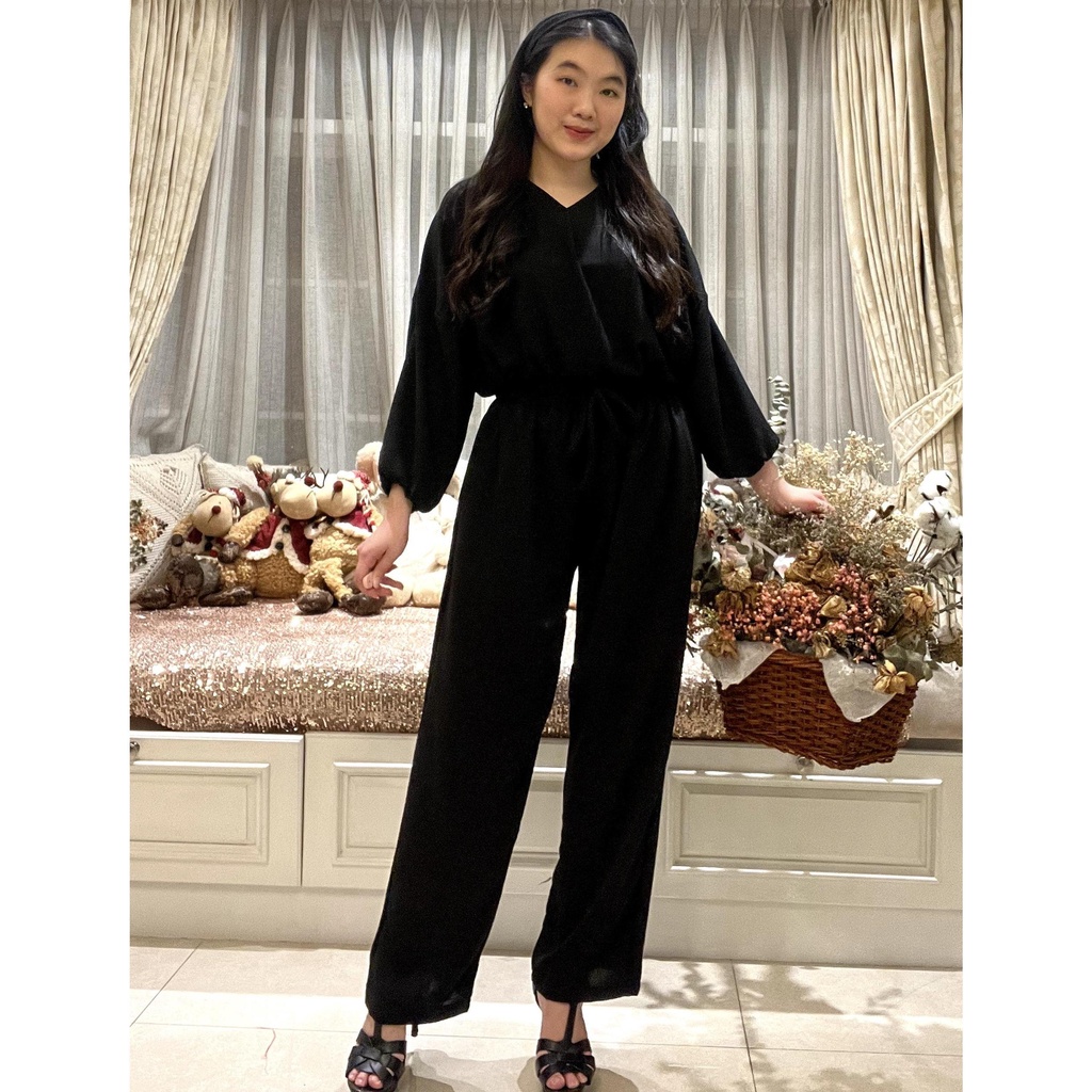 Laura Set tali crinkle lengan 3/4 x Celana panjang