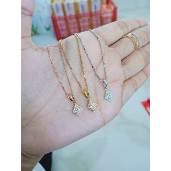 kalung itali biasa + liontin wajik mp full / kalung perak asli silver 925 lapis emas/ kalung fashion wanita terbaru