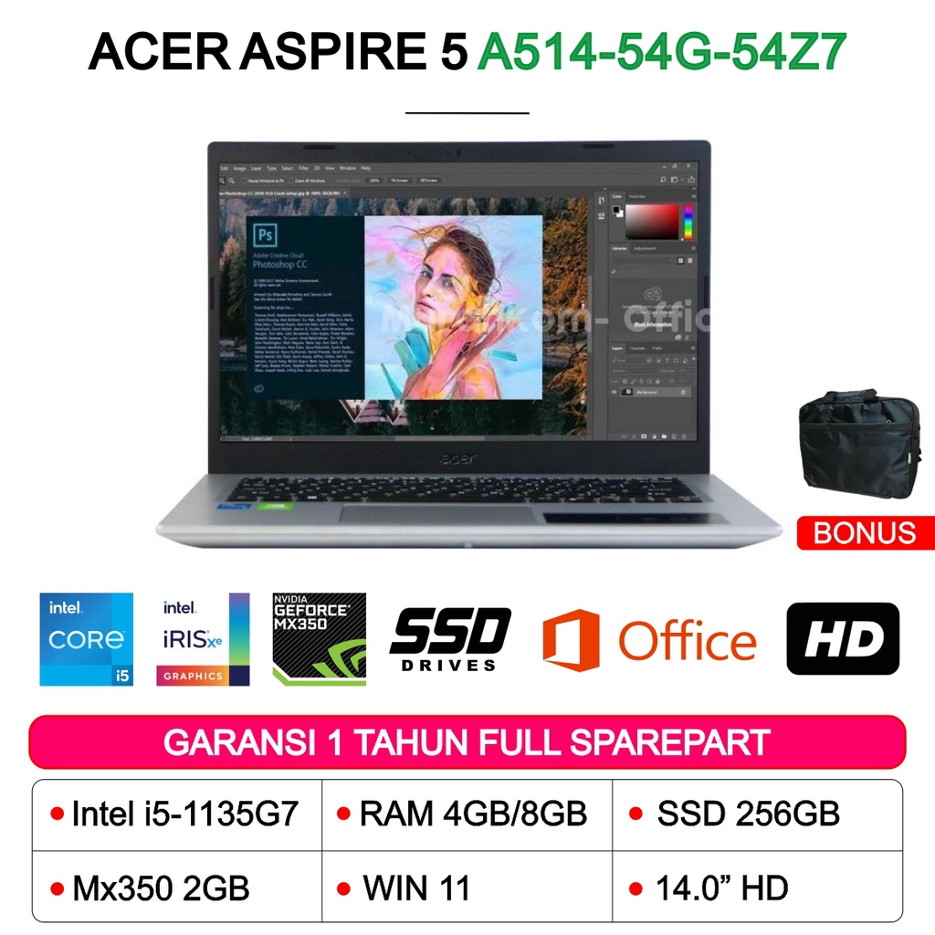 ACER ASPIRE 5 A514-54G CORE i5-1135G7 8GB SSD 256GB MX350-2GB 14.0&quot; WIN 11