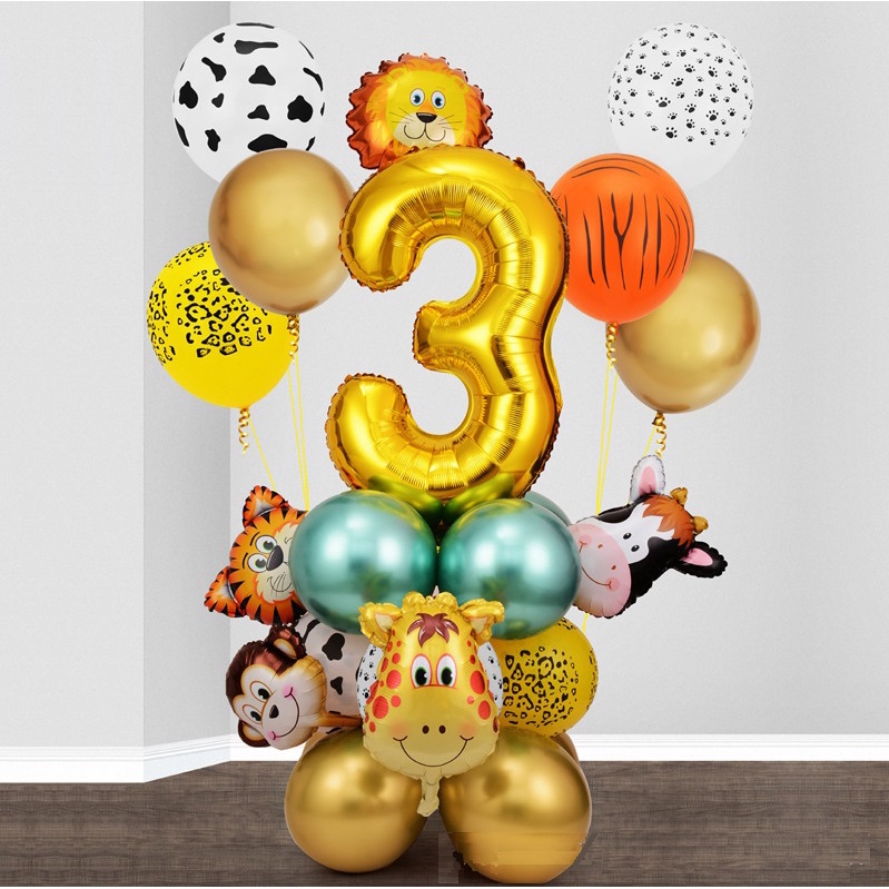 Balon Foil 32 inches Angka ANIMAL 26Pcs SET  Birthday Party Pesta Ulang Tahun Gradien Ultah Balloon