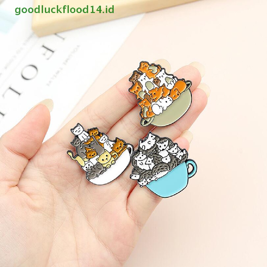 [GOOGFOUR] Cangkir Enamel Hewan Pin Kartun Cangkir Kucing Anjing Bros Mantel Tas Lencana Perhiasan [TOP]