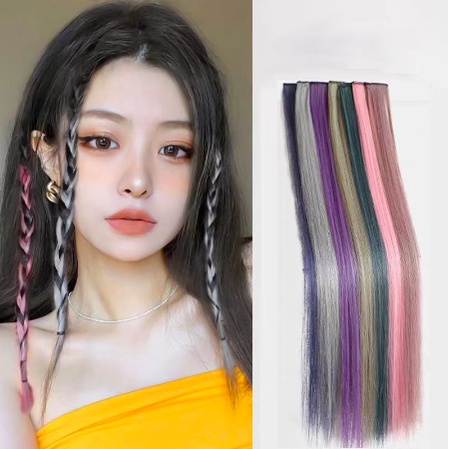 Rambut palsu wig halus hair clip highlight yang panjang jepit extension extention warna warni wanita anak remaja perempuan Hairclip Hair Clip On Extention Ombre Warna Warni Hairpiece