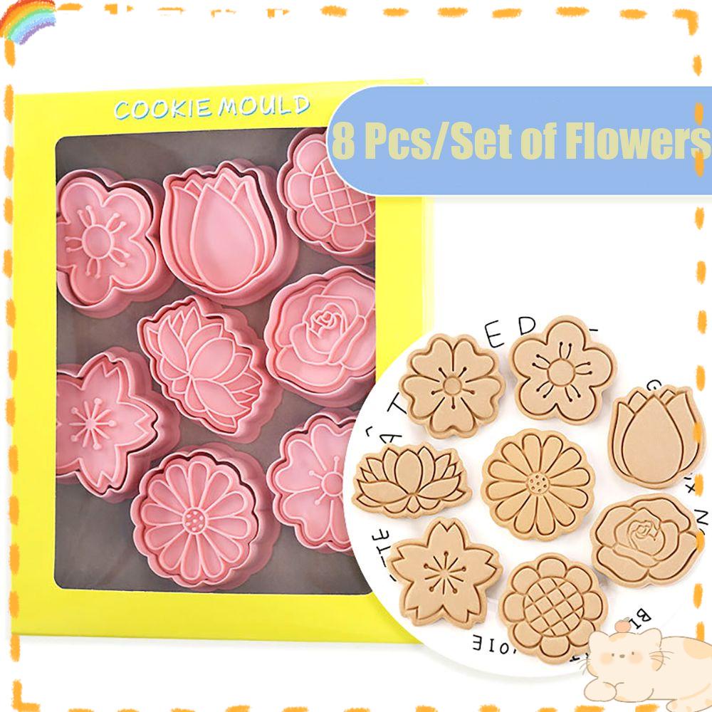 Solighter 8Pcs/set Cetakan Kue Kering DIY Mold 3D Cetakan Kue Plastik