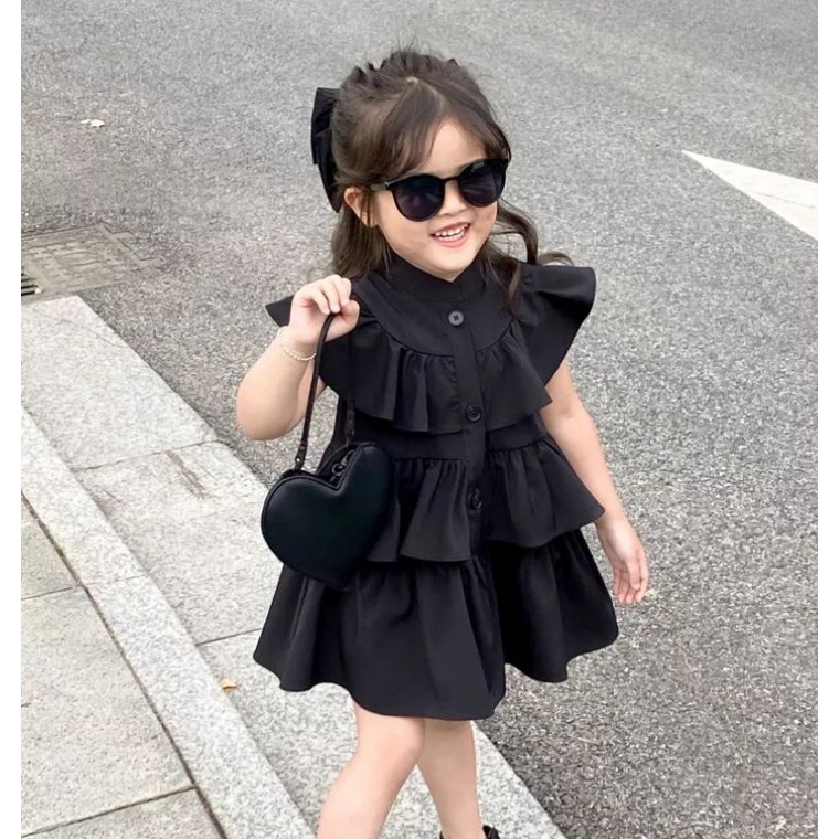 Gaun Anak motif Hitam Gaun Pesta Ulang Tahun Anak Perempuan Hangout Jalan Anak Anak