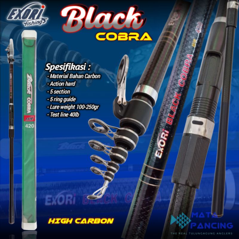 Joran surf exori black cobra 420 high carbon joran tebing dan pantai teleskopik