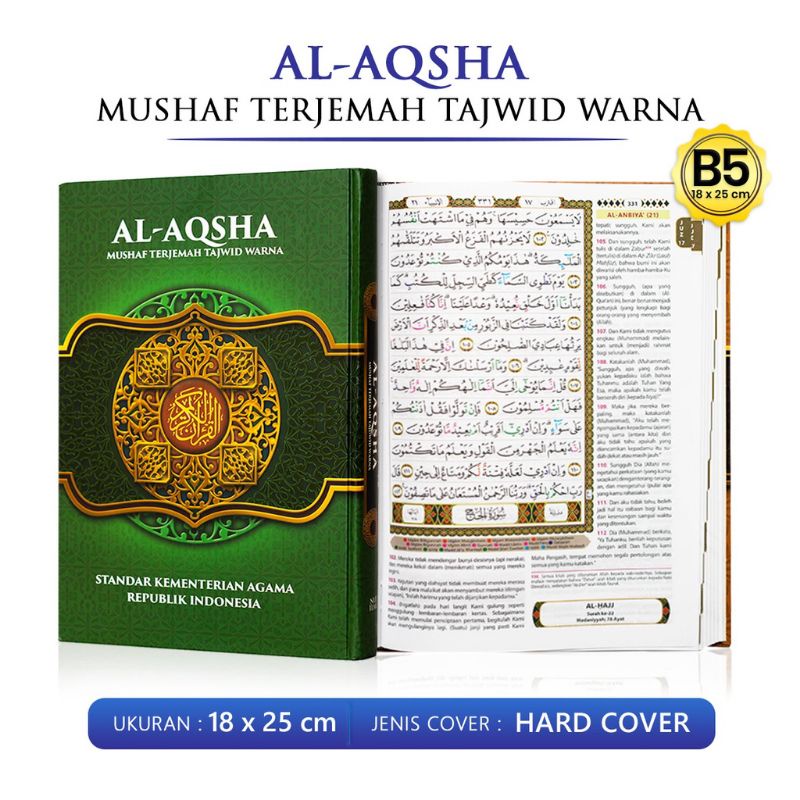 Al-quran Al-Aqsha Mushaf Terjemah dan Tajwid warna Ukuran B5