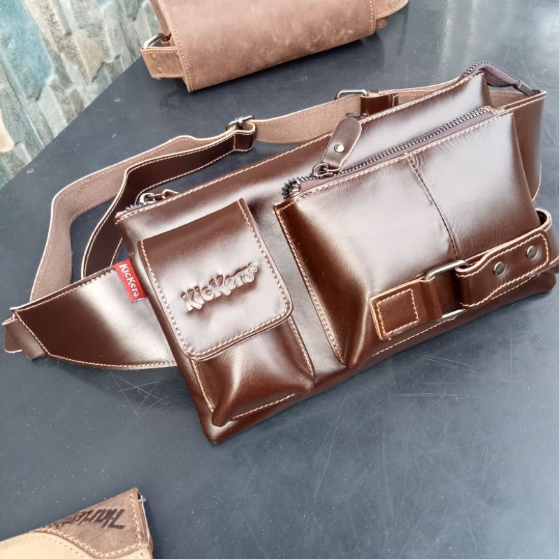 Tas Selempang Pinggang Pria Kulit Asli Waisbag Cowok