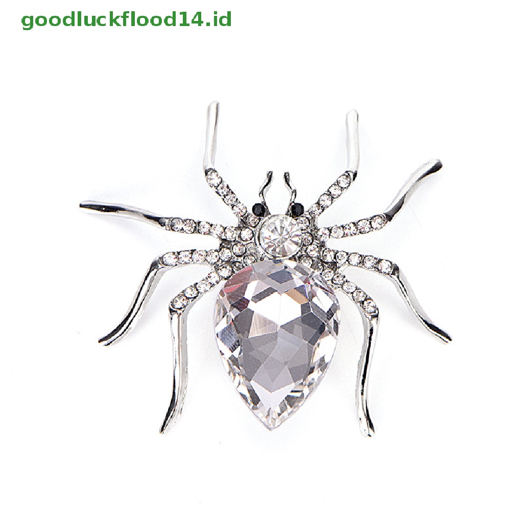 [GOOGFOUR] Spider Putih Perak Disepuh Fashion Bros Perhiasan Elegan Kristal Brooch Pin [TOP]