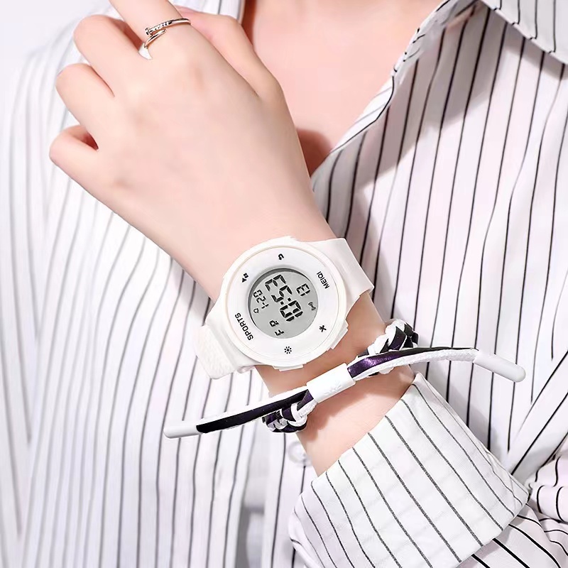 Jam Tangan Wanita Dan Pria Model Terbaru Digital Fashion Dial Bulat Tali Rubber Korean Import