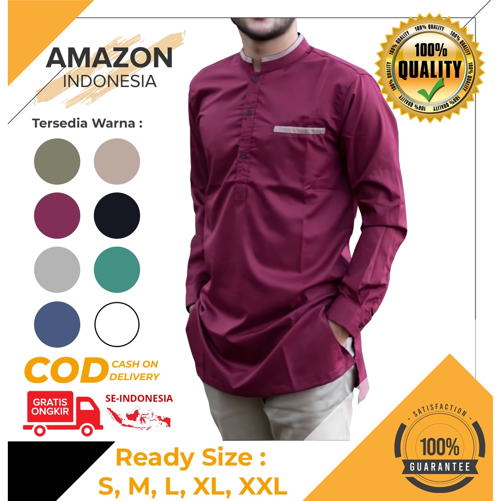 BAJU KOKO MUSLIM PRIA MAROON LENGAN PANJANG READY ANEKA WARNA BAHAN KATUN TOYOBO TEBAL ORIGINAL