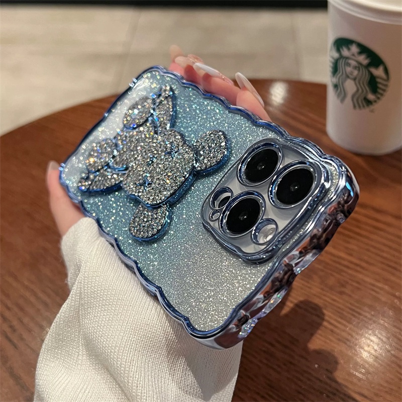 premium Case diamond Beruang 3D Untuk case iPhone 14 pro max plus 12 13 pro max Casing iphone 13 14 plus soft case TPU Transparan Motif  aksesoris bear