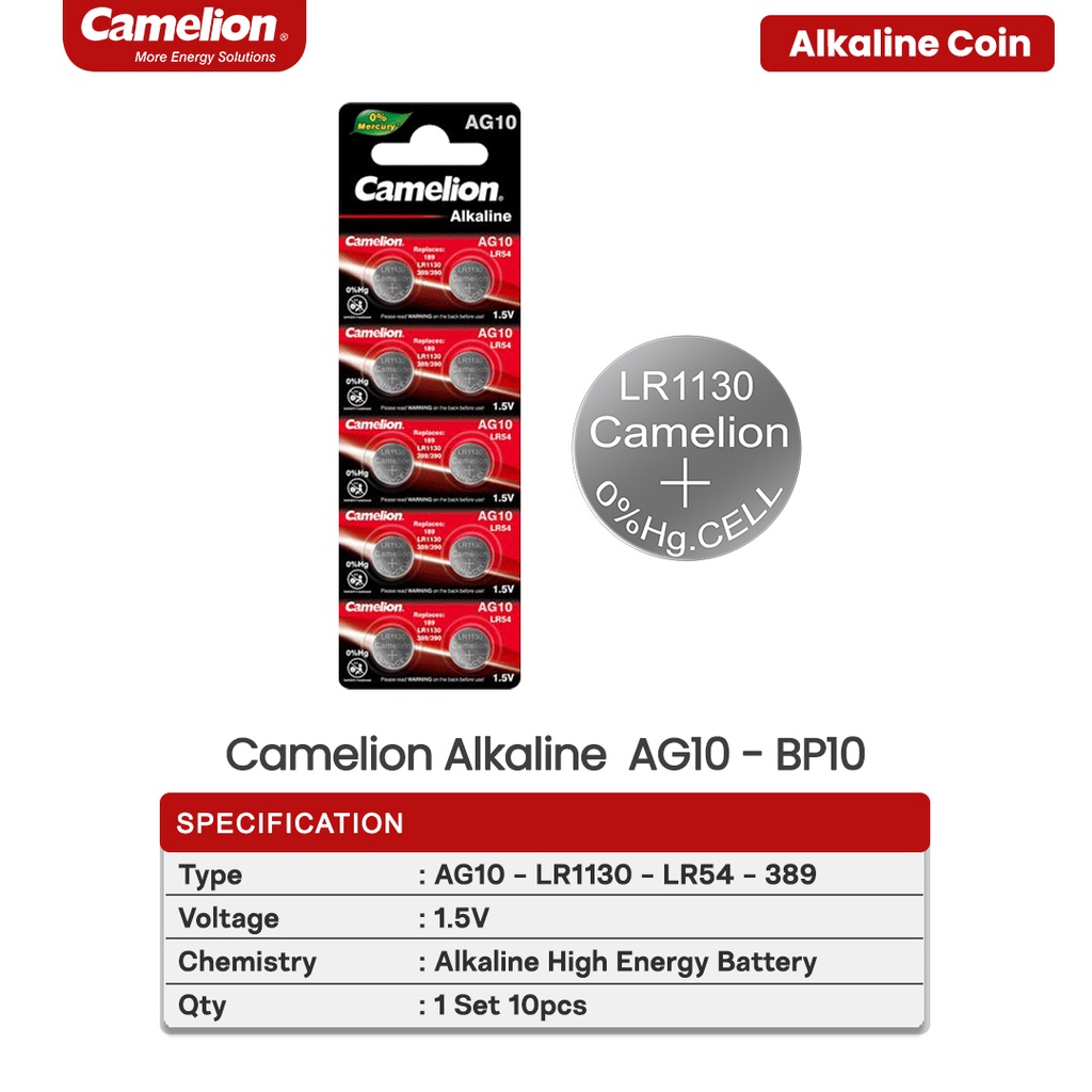 Camelion Alkaline Battery Coin AG10 Baterai Kancing LR1130 LR54 SR54