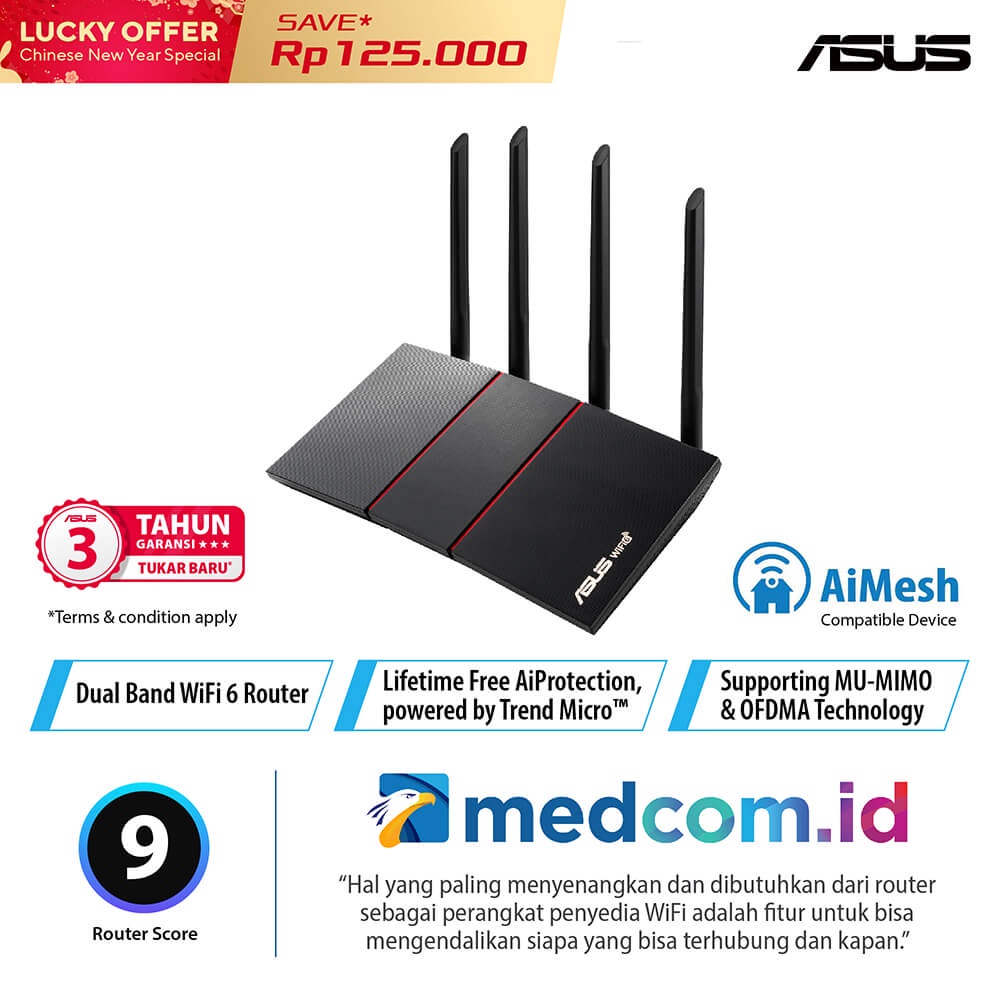 ASUS RT-AX55 AX1800 Dual Band WiFi 6 Wireless Router with AiMesh