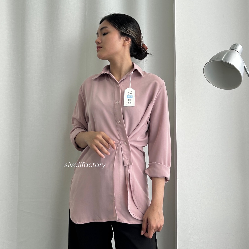 SIVALI Nelka Shirt - Loose Polyester Shirt - Kemeja Flowy Atasan Wanita