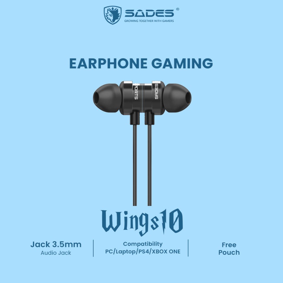 sades wings 10 earphone gaming original garansi resmi